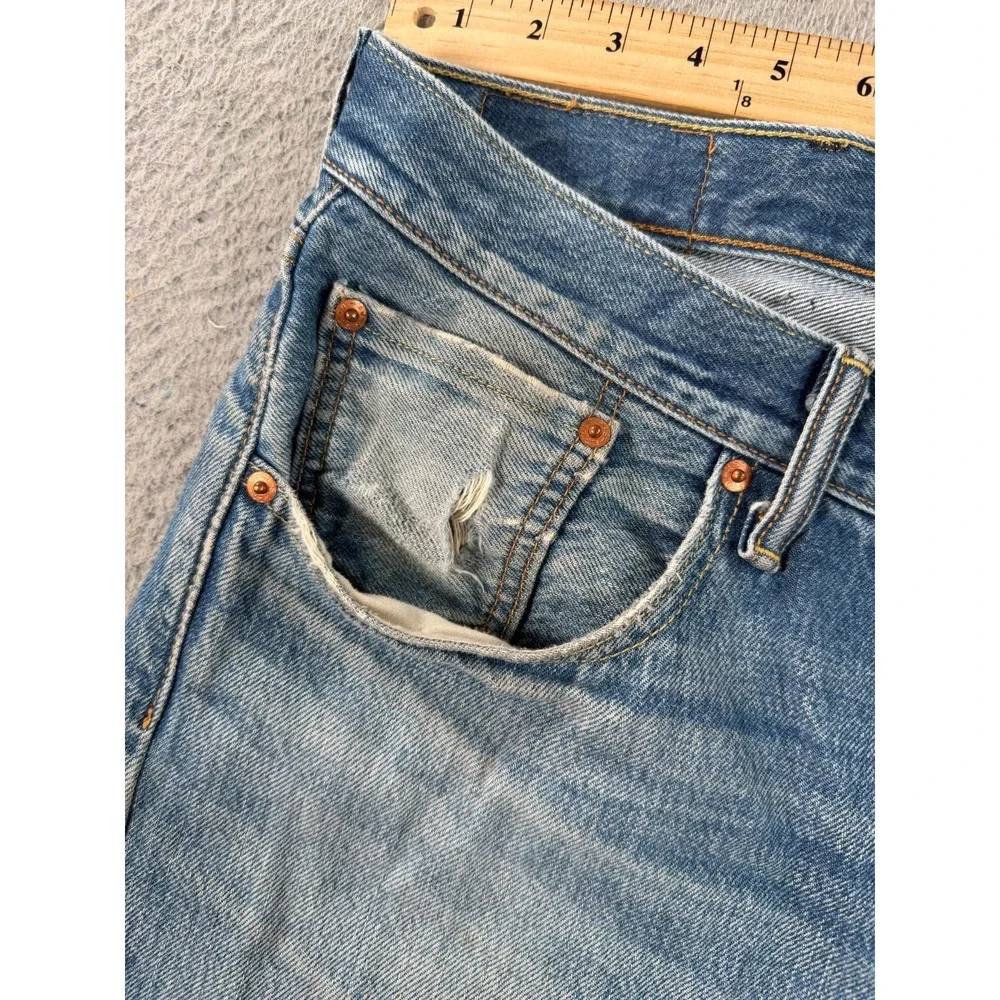Levi's 501 Jeans Men's 42x28 Blue Denim Pocket Distressed High Rise Straight Leg